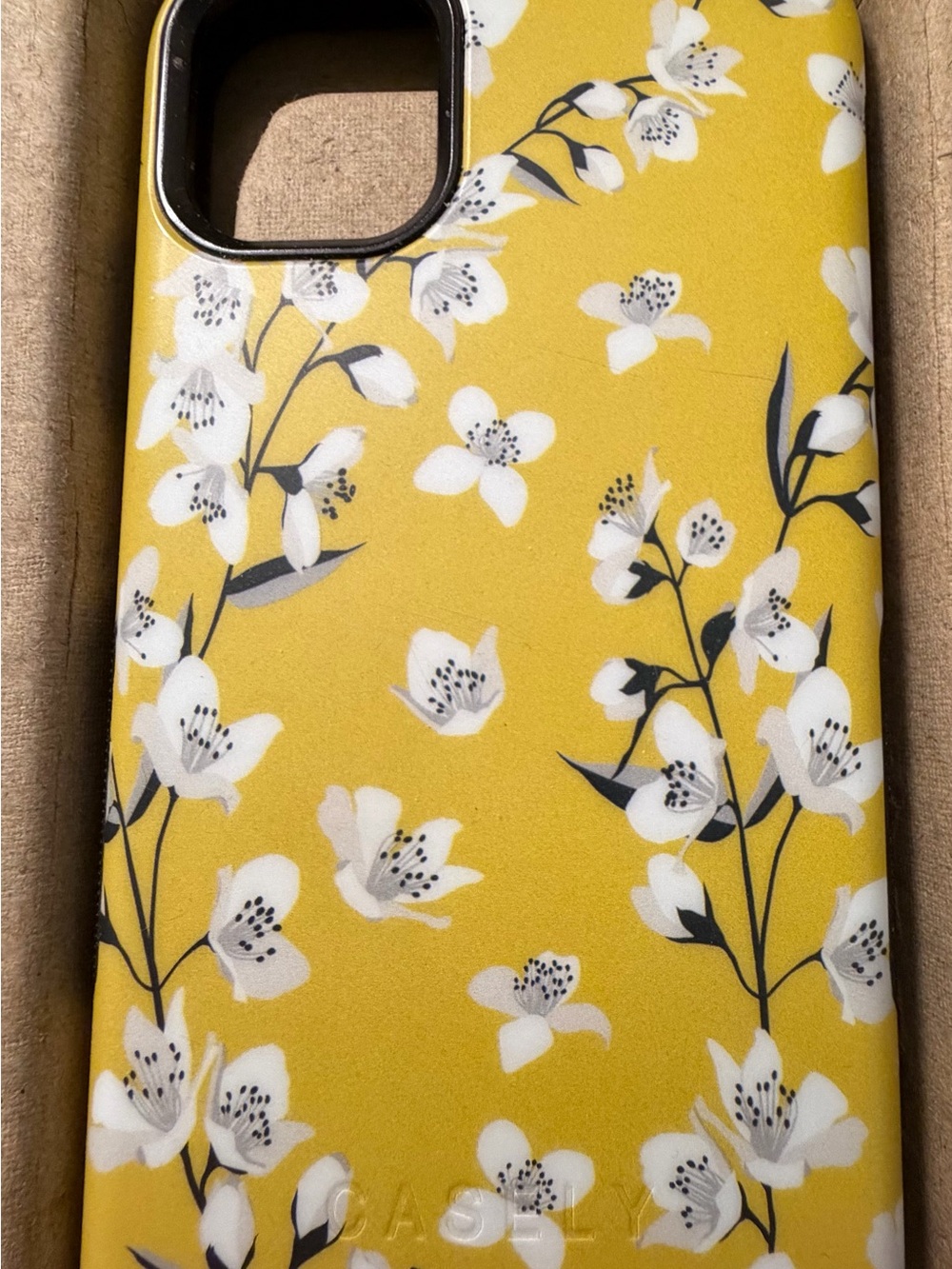 CASELY Yellow Floral Phone Case with White Blossom Print. FOR IPHONE 11.